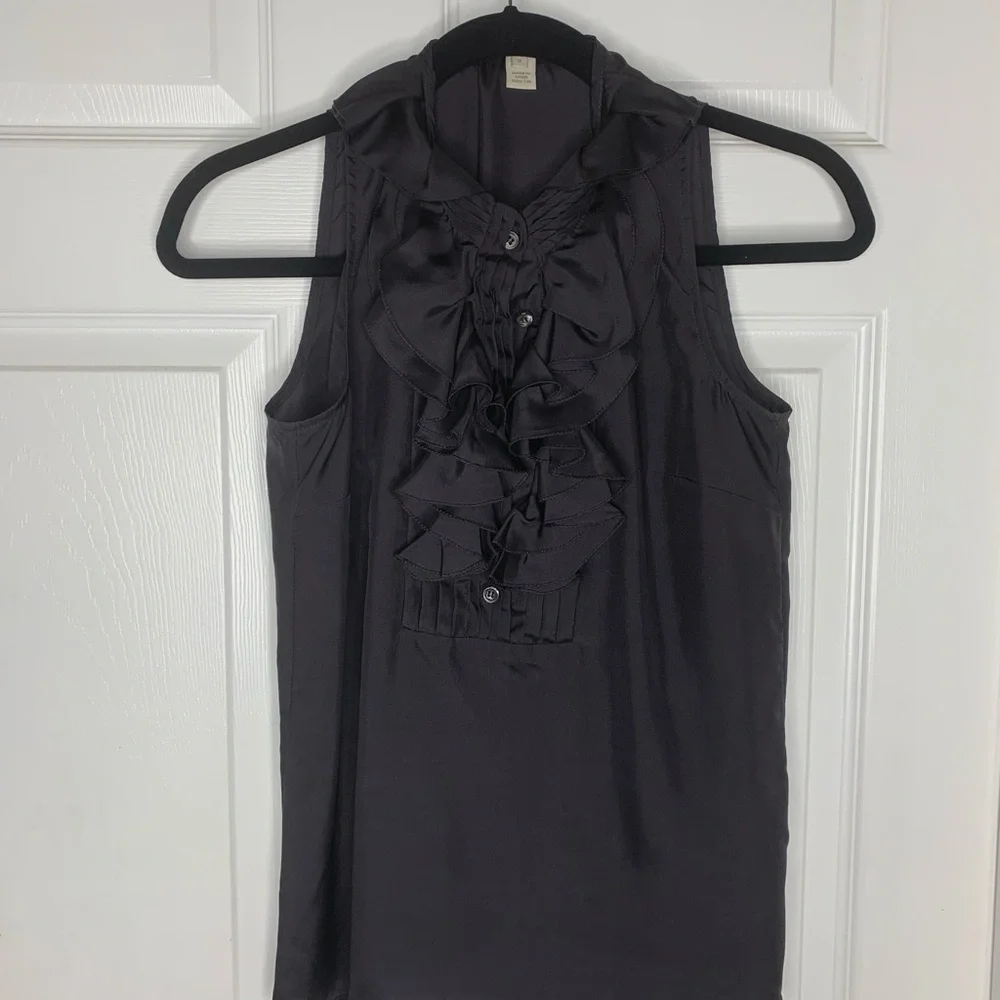 J. Crew 100% Silk Ruffle Collar Blouse Sz 0